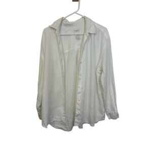 Liz Sport 100% Linen Relaxed Buttoned 3/4 Sleeve Shirt SZ L Casual Coastal Top